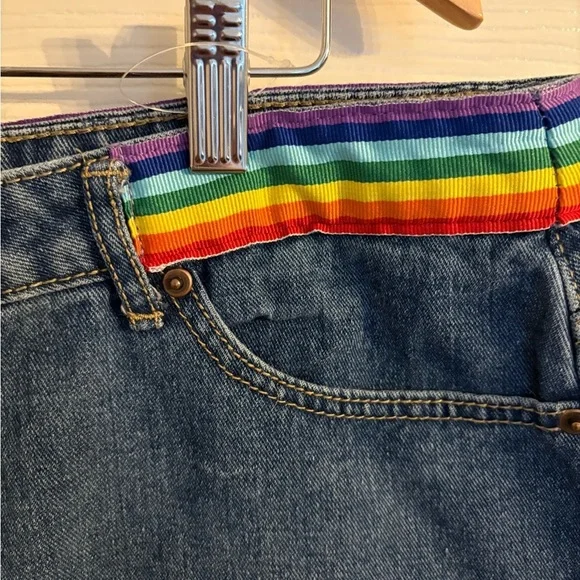 Forever 21 Denim Mini skirt with rainbow waistband. Women’s size 1X - Picture 4 of 6